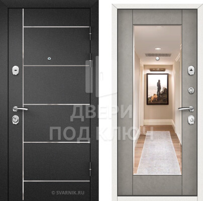 Входная дверь с зеркалом в коттедж ДПК-10378